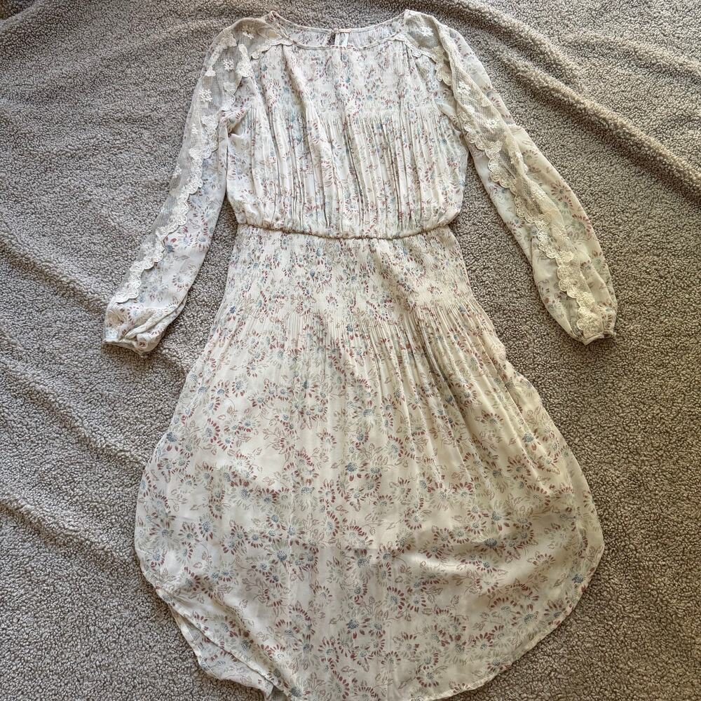 Free People Charlotte Floral Print Chiffon Blouson Dress ALABASTER COMBO Sz XS